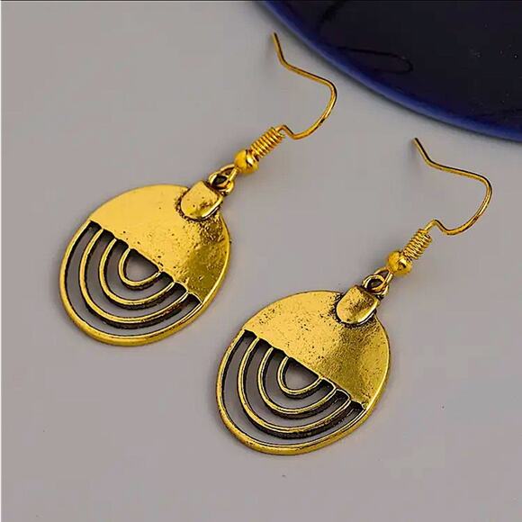 Vintage Gold Metal Geometry Circle Dangle Earrings fo… - Picture 5 of 6